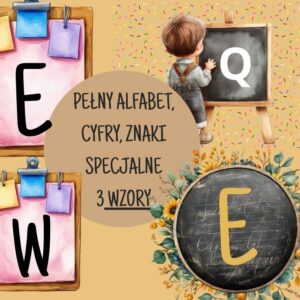 Pełny alfabet + cyfry + znaki 3 wzory