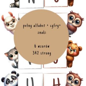 Pełny alfabet + cyfry + znaki 6 wzorów